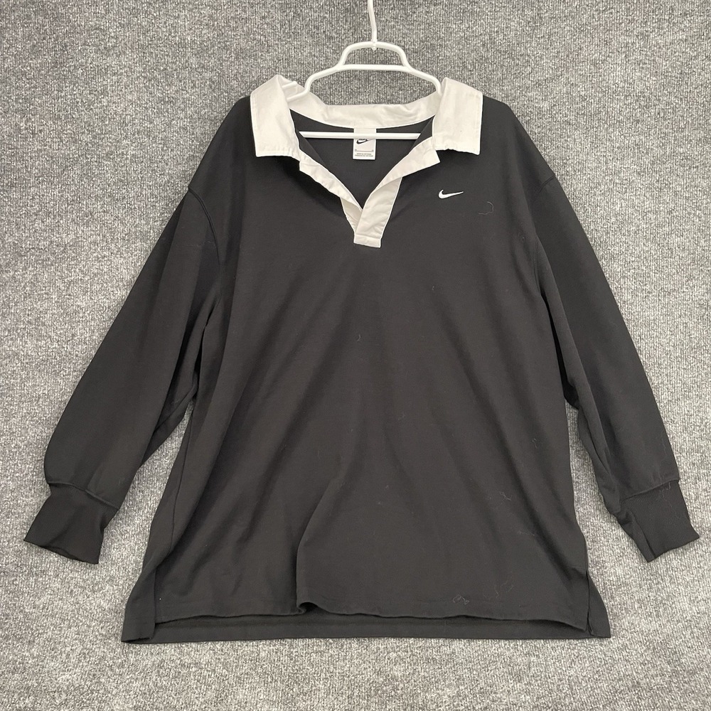Nike Sportswear Essential Pullover Womens Sz 2X Black Rugby Style Polo